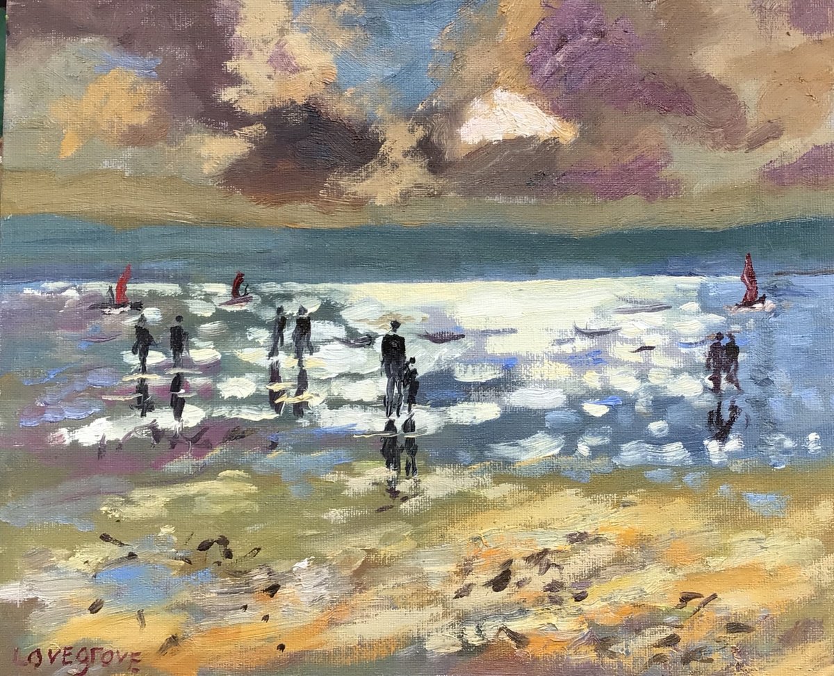 Impressionistic Landscape Oil Painting By Julian Lovegrove Art, 12 X 10", Afternoon Seaside Sunshine, Original Artwork