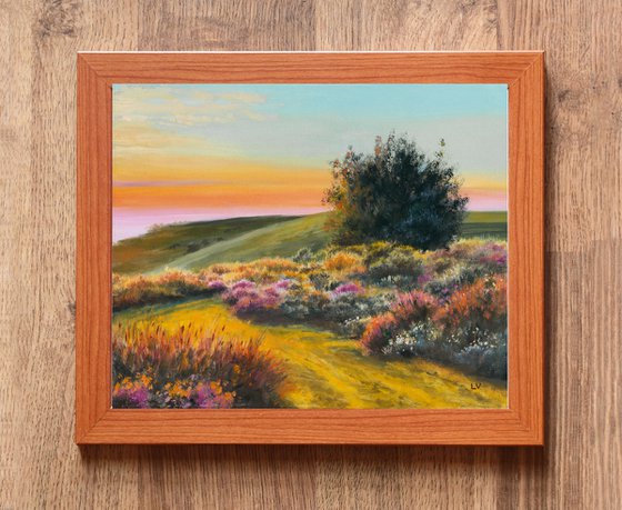 Country path with colorful flowers
