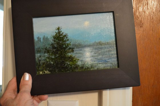 Moonlight Study # 2 - framed 5X7 inch oil painting by K. McDermott (SOLD)