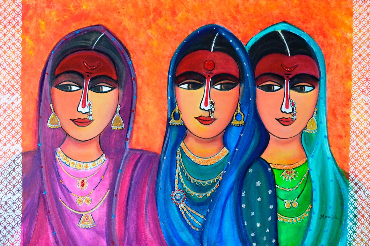 Friends Forever glittering Painting of figures on Canvas by Manjiri Kanvinde