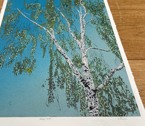 Birch Tree Linocut Print