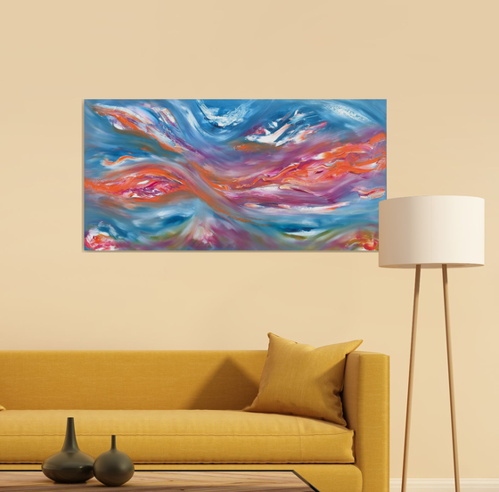 Eternal battle II, work of art inspired by the sky, 120x60 cm