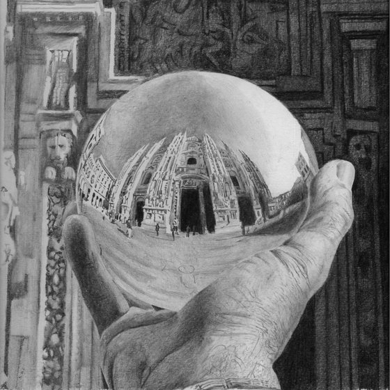Duomo di Milano in una sfera Italy Pencil drawing by Fabrizio