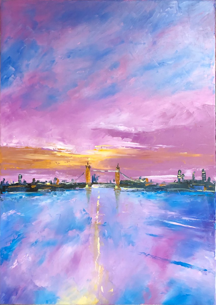 Impressionistic Cityscapes Oil Painting By Volodymyr Smoliak, 20 X 28", London Before Night, Original Artwork