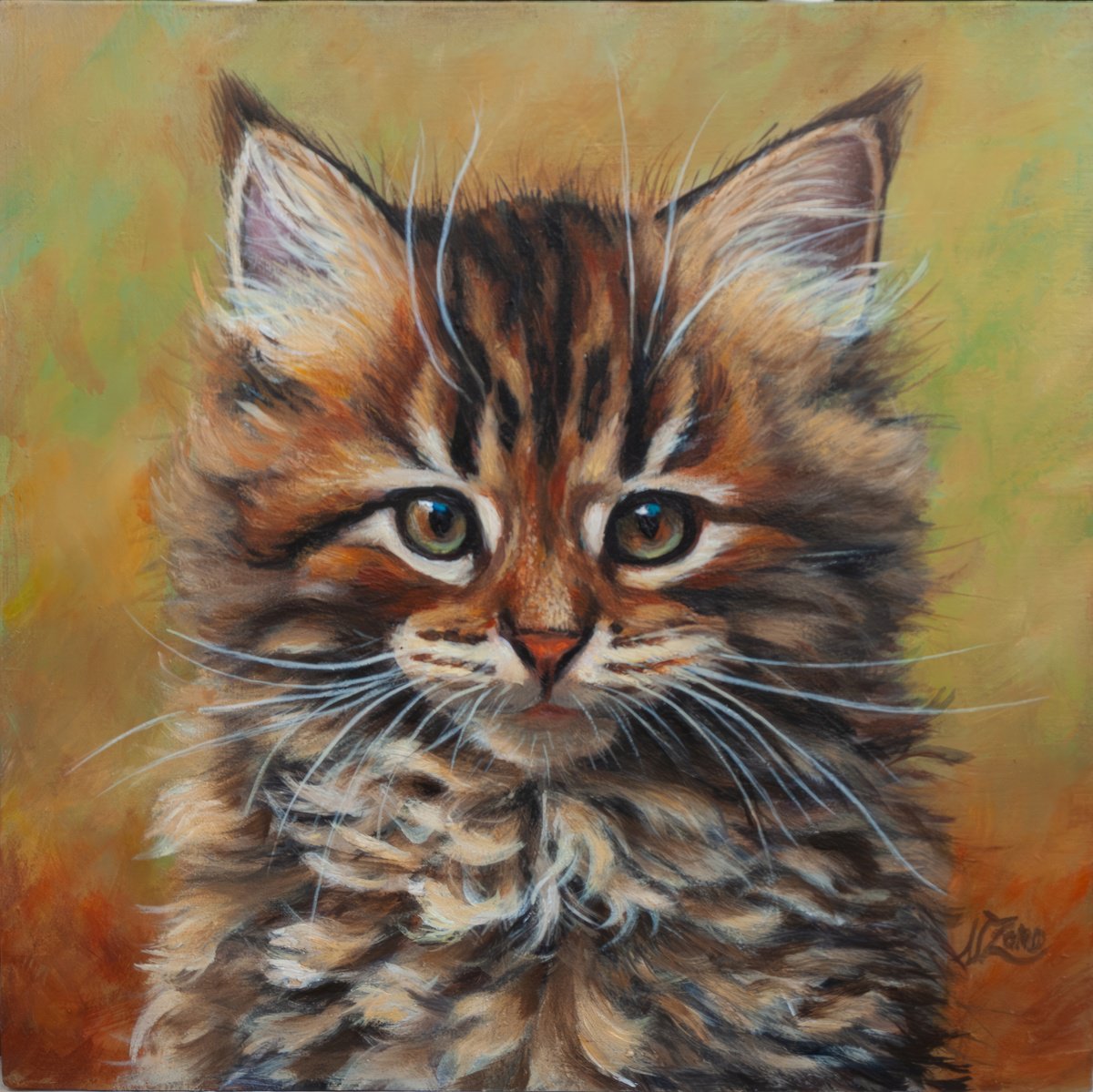 Photorealistic Animal Acrylic Painting By Norma Beatriz Zaro, 8 X 8", Baby Cat 4, Original Artwork