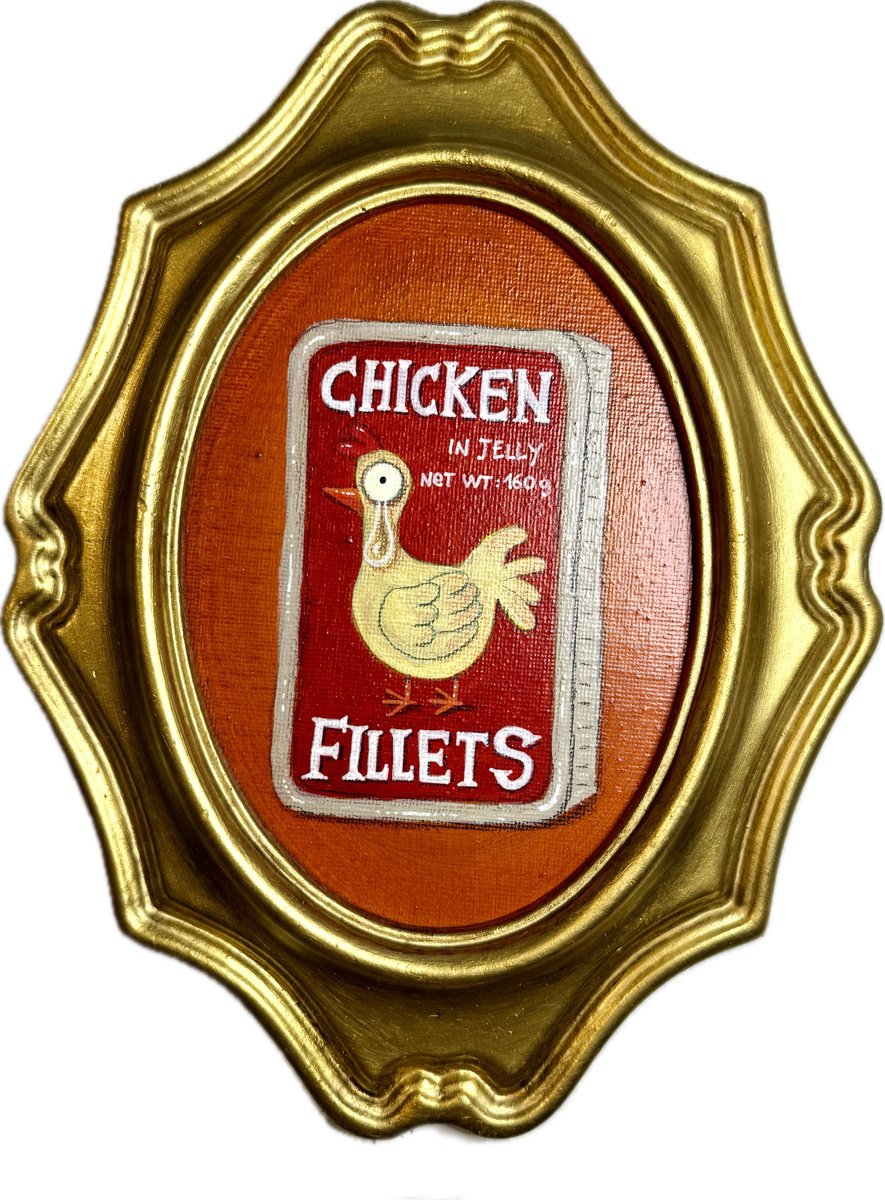 Cartoon Acrylic Painting , 840 - Chicken Fillets By Paolo Andrea Deandrea, 8 X 10, Artwork For Sale On Artfinder