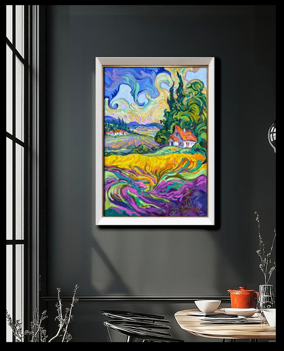 Provence Morning - Lavender and Cypress Trees