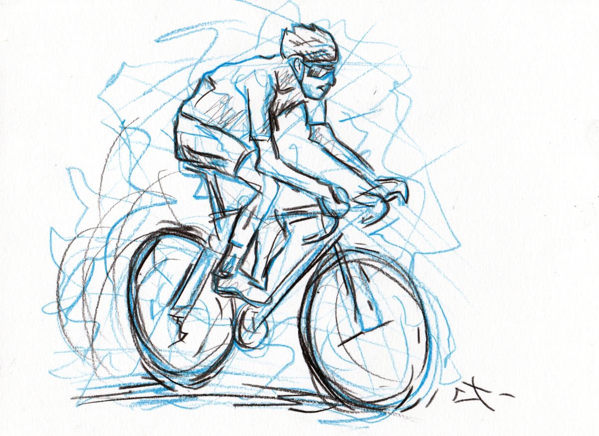 Expressive Portrait Pencil Drawing By Lionel Le Jeune, 8 X 6", Cycliste, Original Artwork