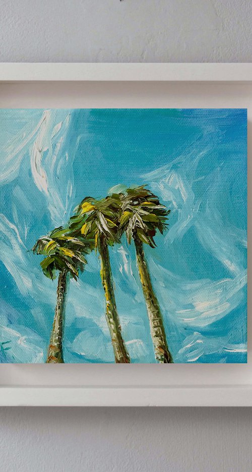 OCEAN DRIVE SKY, Original Minimalist Impressionist Square Mini Oil Painting by Nastia Fortune