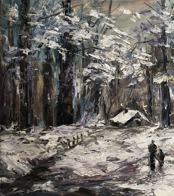 Winter in the forest (60x80cm, impressionism, oil painting, ready to hang)