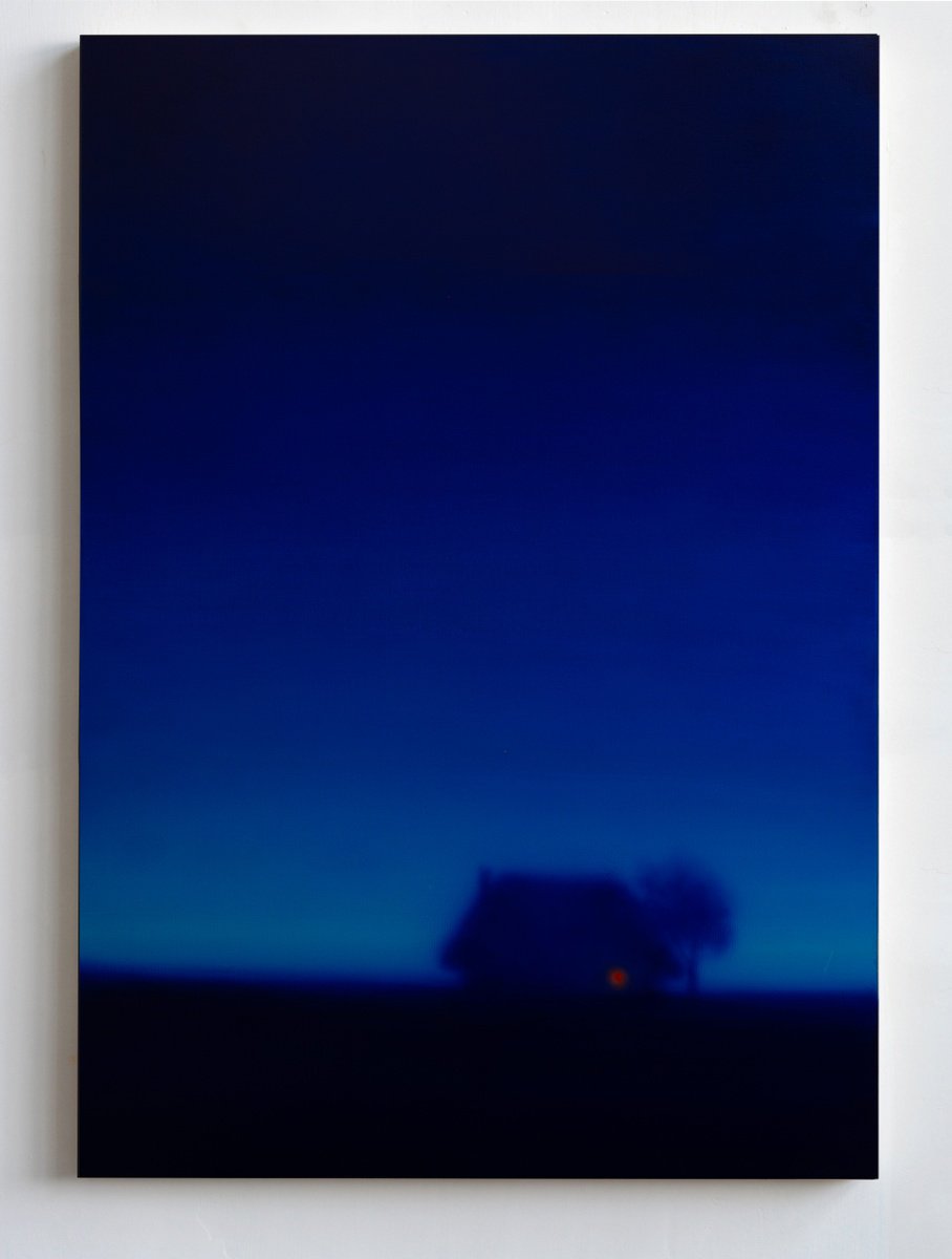 Naive Landscape Acrylic Painting By Bohdan Katolyk, 28 X 40, Blue House, Original Artwork