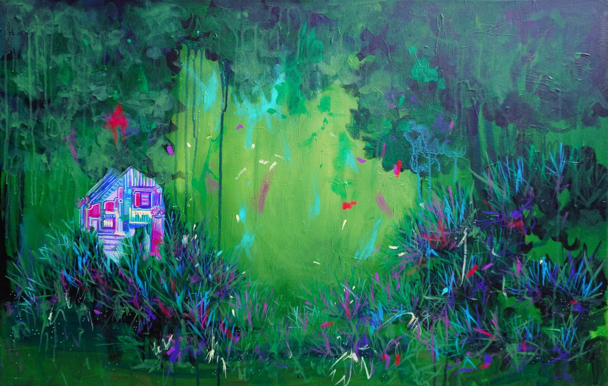 Abstract Landscape Acrylic Painting By Aasiri Wickremage, 35 X 24, Hidden Sanctuary, Original Artwork