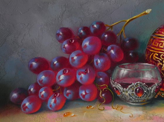 "With grapes" Oil on canvas Original art Kitchen decor