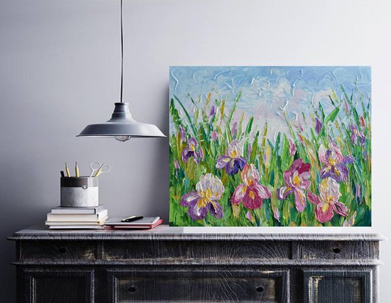 Iris Flowers - Original Acrylic Imasto Floral Painting