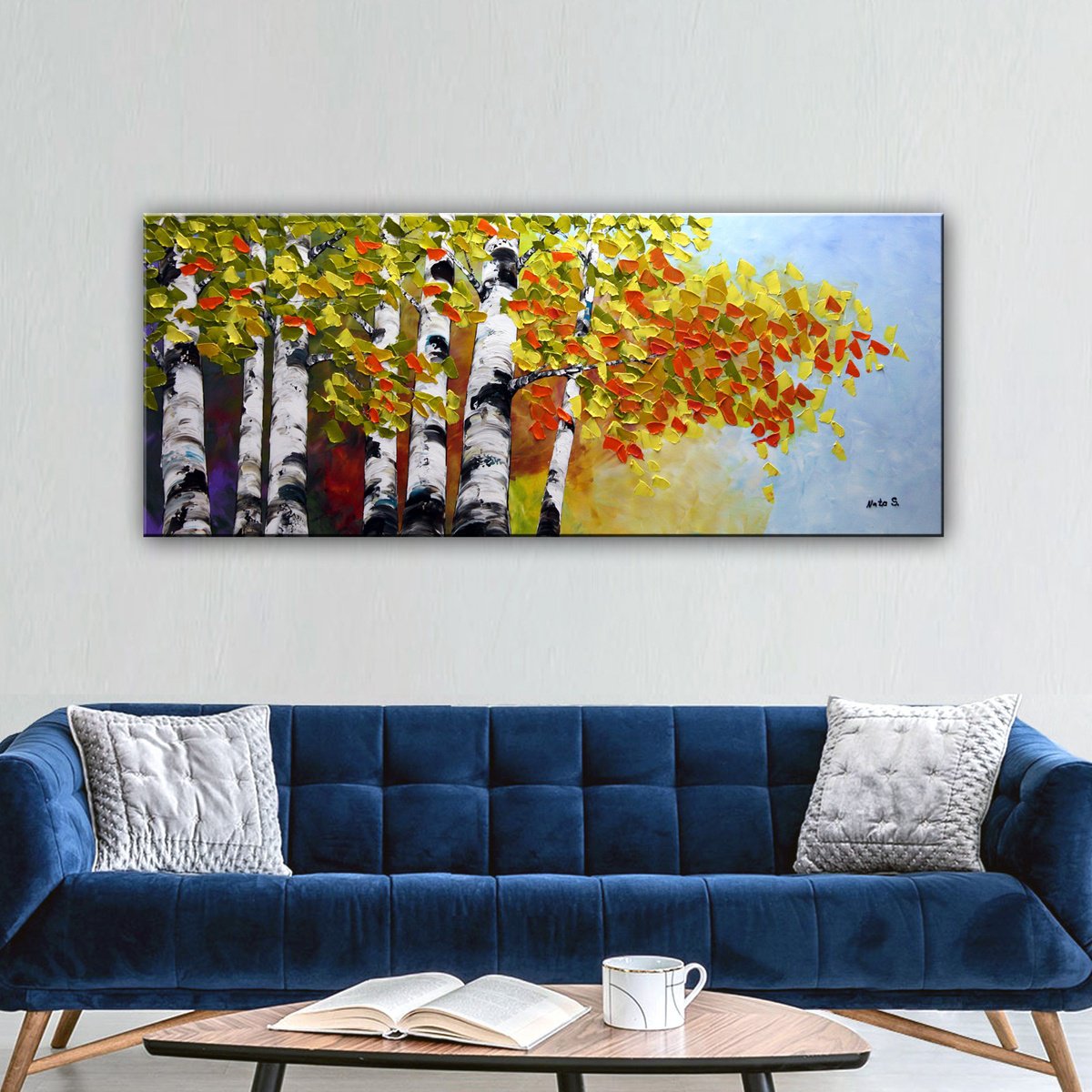 Fall Birch Forest - Original Large Textured Painting by Nataliya Stupak