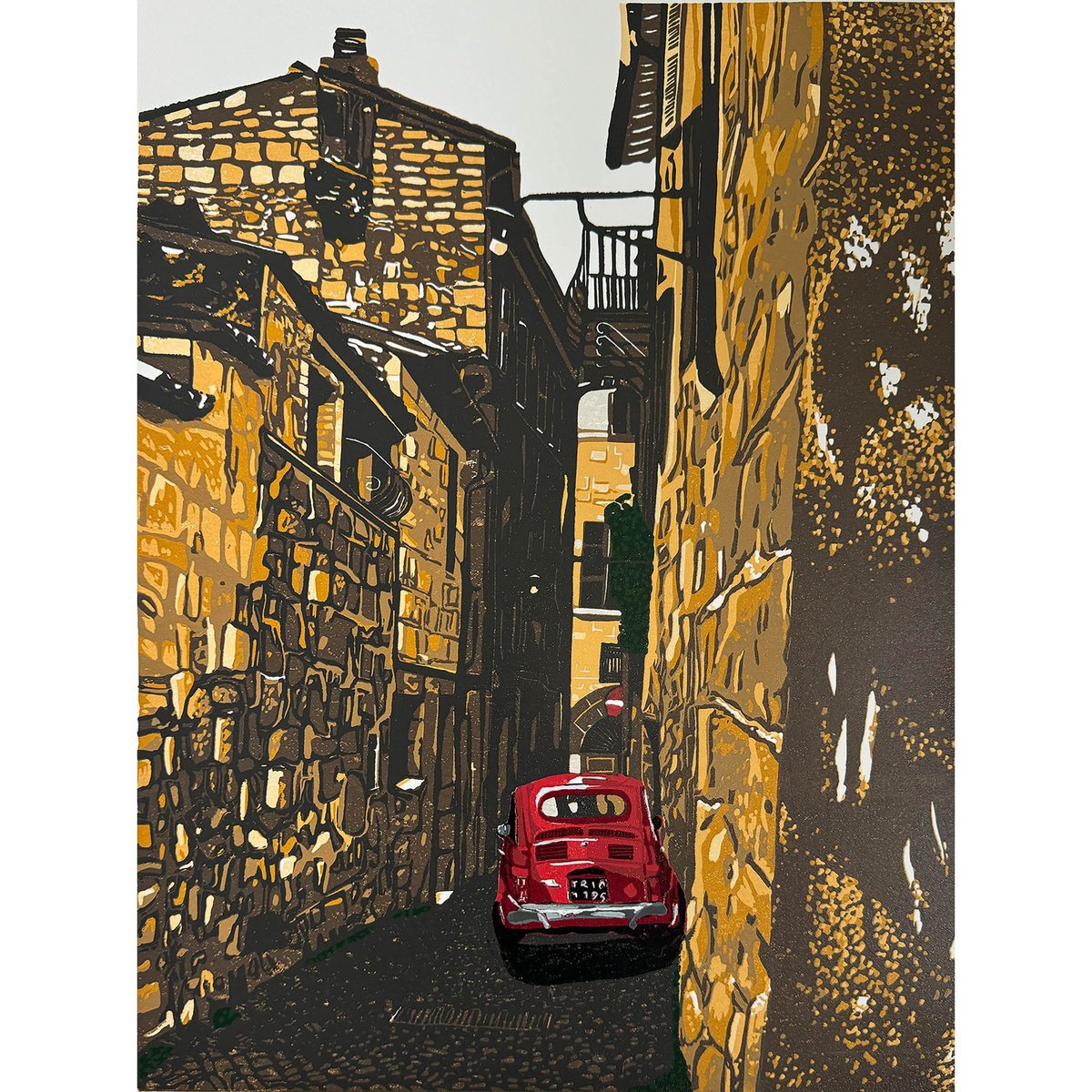 Illustrative Cityscapes Linocut By Kirstie Dedman, 14 X 18", Perfect Fit, Original Artwork