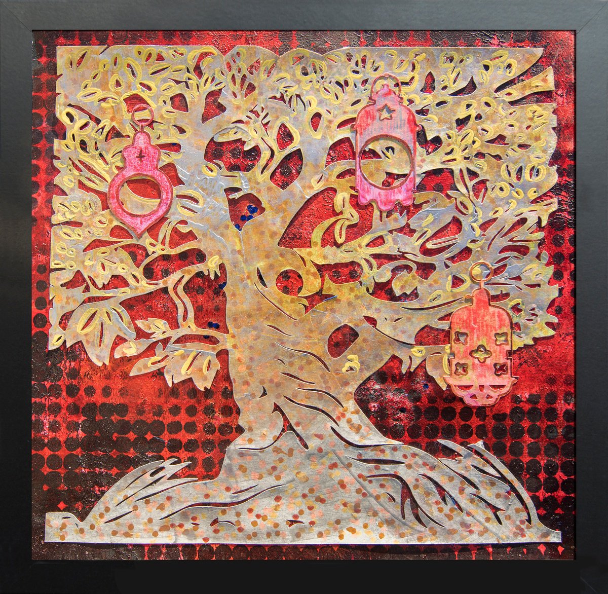 Organic Botanical Acrylic Painting By Ariadna De Raadt, 14 X 14, Tree Of Life, Original Artwork