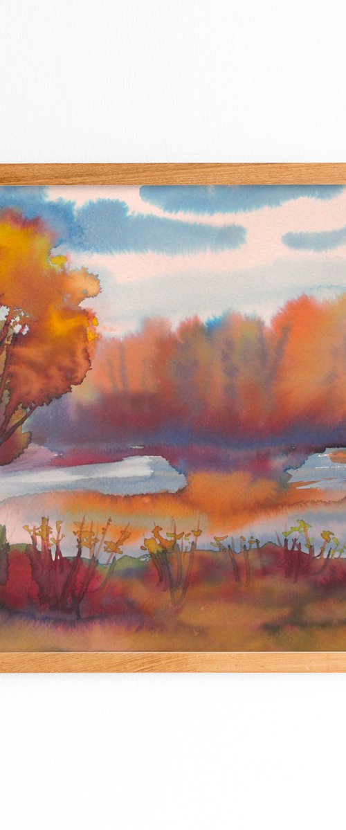 Bright autumn - watercolor landscape by Julia Gogol