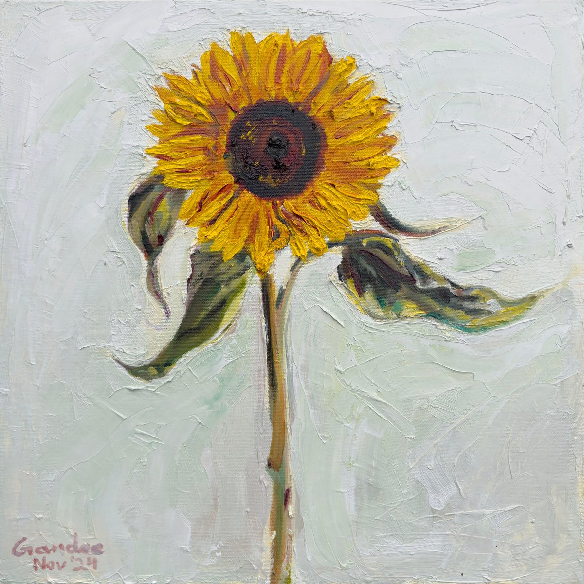 Impressionistic Botanical Oil Painting By Gandee Vasan, 16 X 16, Sunflower 3, Original Artwork