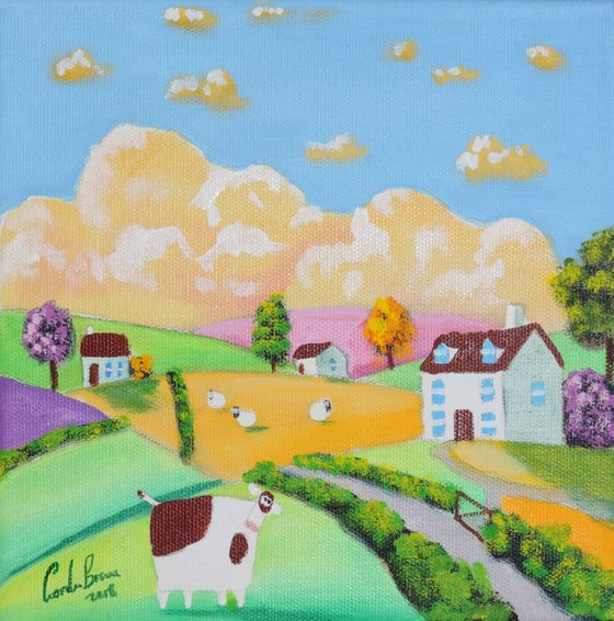 Cow and sheep folk painting