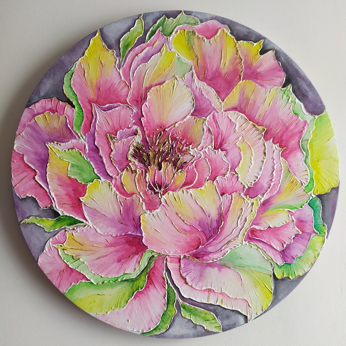 Impressionistic Botanical Oil Painting By Arevik Gasparyan, 16 X 16, Peony Perfection, Original Artwork