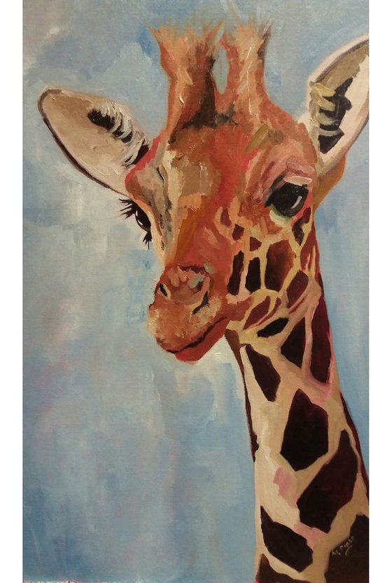 Jerry Giraffe Oil on MDF Canvas board-  A Funky Fun Painting