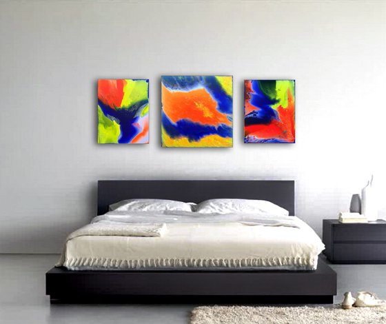 "Razzmatazz" - FREE USA SHIPPING - Original Triptych, Abstract PMS Acrylic Paintings Series - 56" x 24"