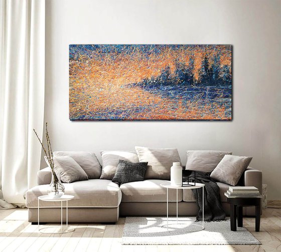 Large New York City Landscape painting Orange sky painting Cityscape Painting Landscape Original Night City art