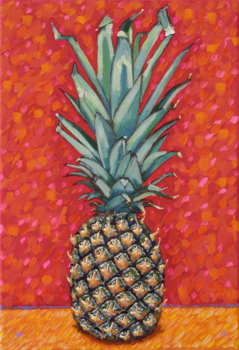 Still Life Oil Painting By Richard Gibson, 11 X 16", Pineapple, Original Artwork