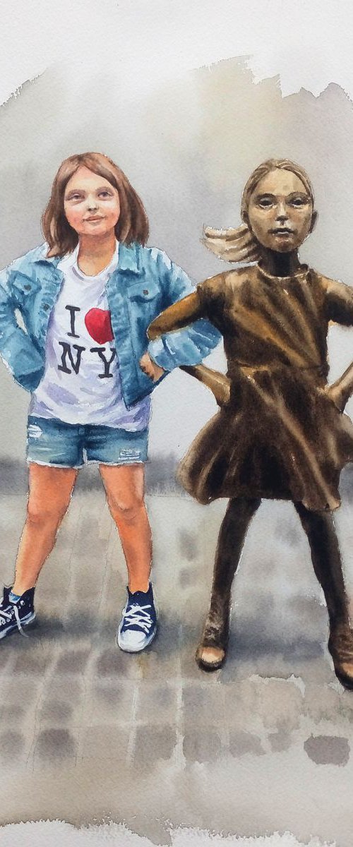 A little girl poses next to th by Olga Beliaeva Watercolour