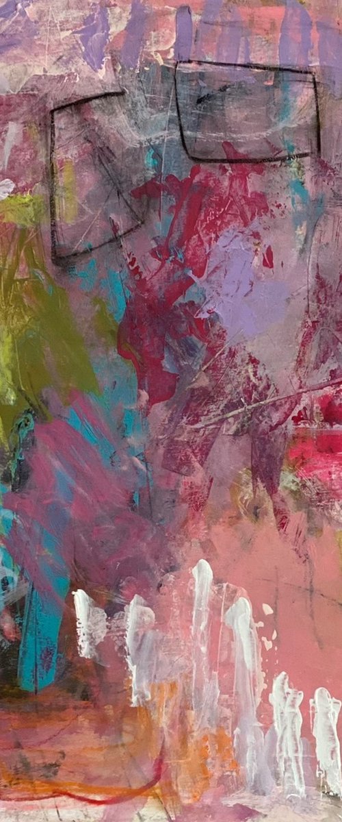 Everyone's Pretending - colorful bold abstract pinks reds urban art by Kat Crosby