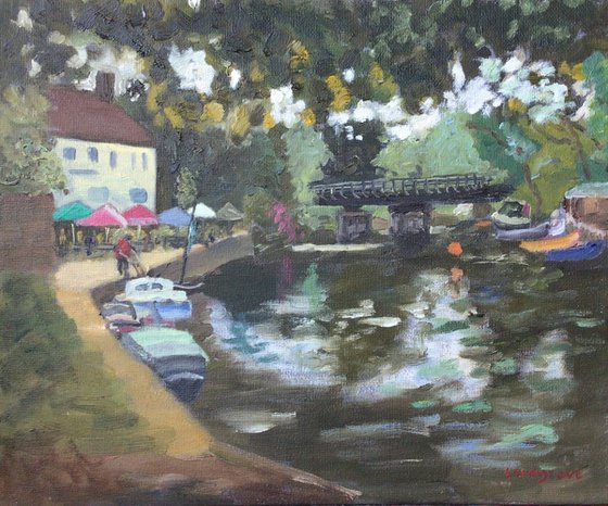 Riverside near Norwich. An oil painting