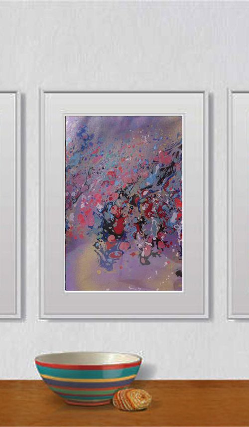 Set of 3 Fluid abstract original paintings on carton - 18J038 by Kuebler