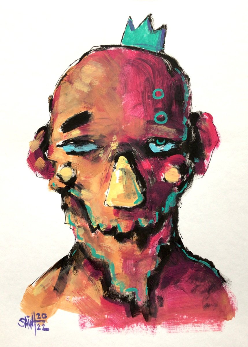 #7 Abstract zombie portrait painting original art, Horror Naive Outsider Folk Art Brut Str... by Ruslan Aksenov