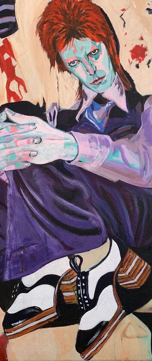 “A Portrait of David Bowie in a purple suit” by Hanna Bell
