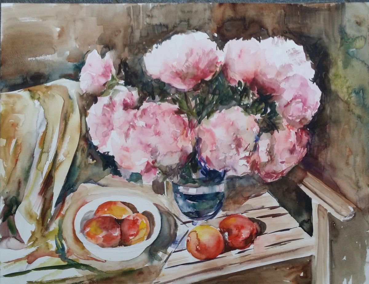 Impressionistic Watercolour , Peonies By Els Driesen, 26 X 20, Artwork For Sale On Artfinder