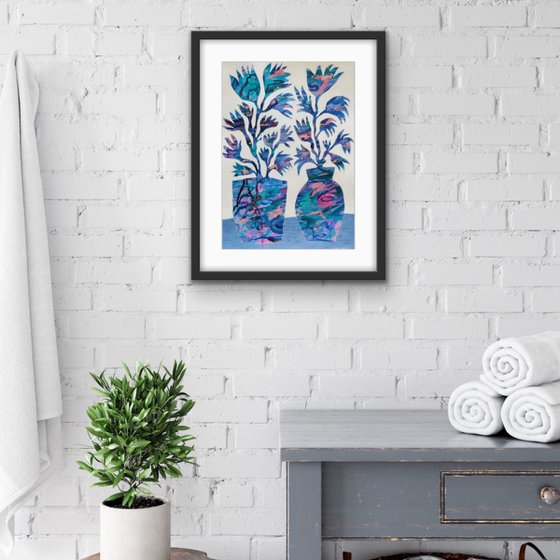 Blue Flowers in Vases