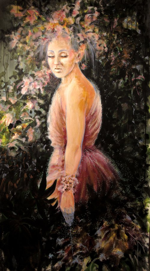 Goddess Flora, disappointed - Mythological portrait - Extra large size - UNSTRETCHED by Fabienne Monestier