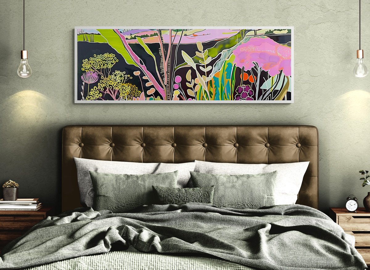 Abstract Acrylic Painting By V+V Kniazievi, 59 X 20", Celebration Of Colors #2, Original Artwork