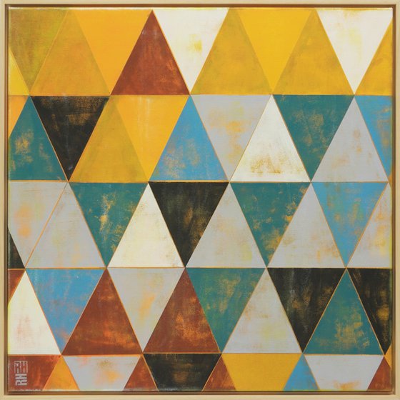 Triangle Traffic in Brown- Incl Frame - Square Canvas - 85x85CM - Ronald Hunter - 2A
