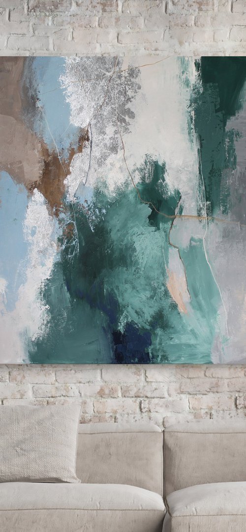 "Coast 2" Green blue gray abstract art by Yana Sagan