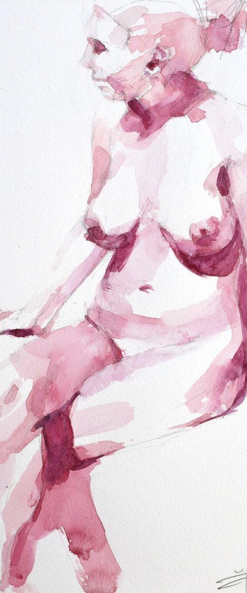 Nude in pink by Goran Žigolić Watercolors