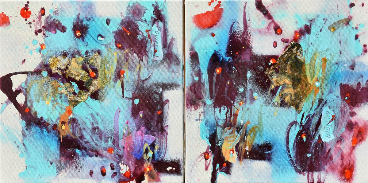 Abstract Landscape Painting By Cynthia Ligeros, 24 X 12, Mystical Shade, Star Dew, Original Artwork