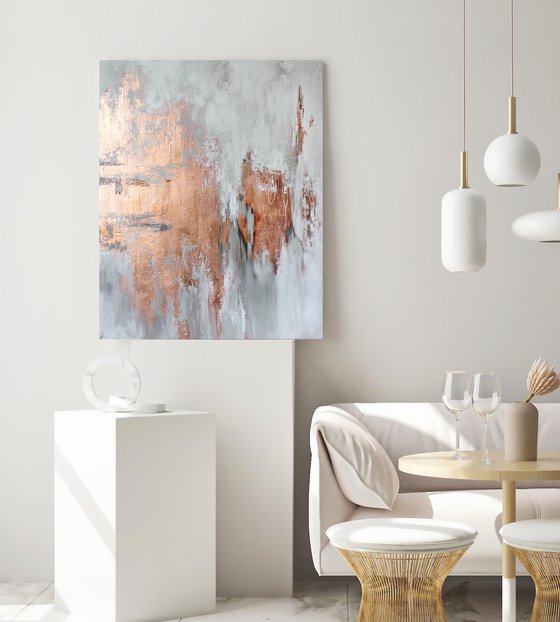"Bronze Cascade" White copper abstract art