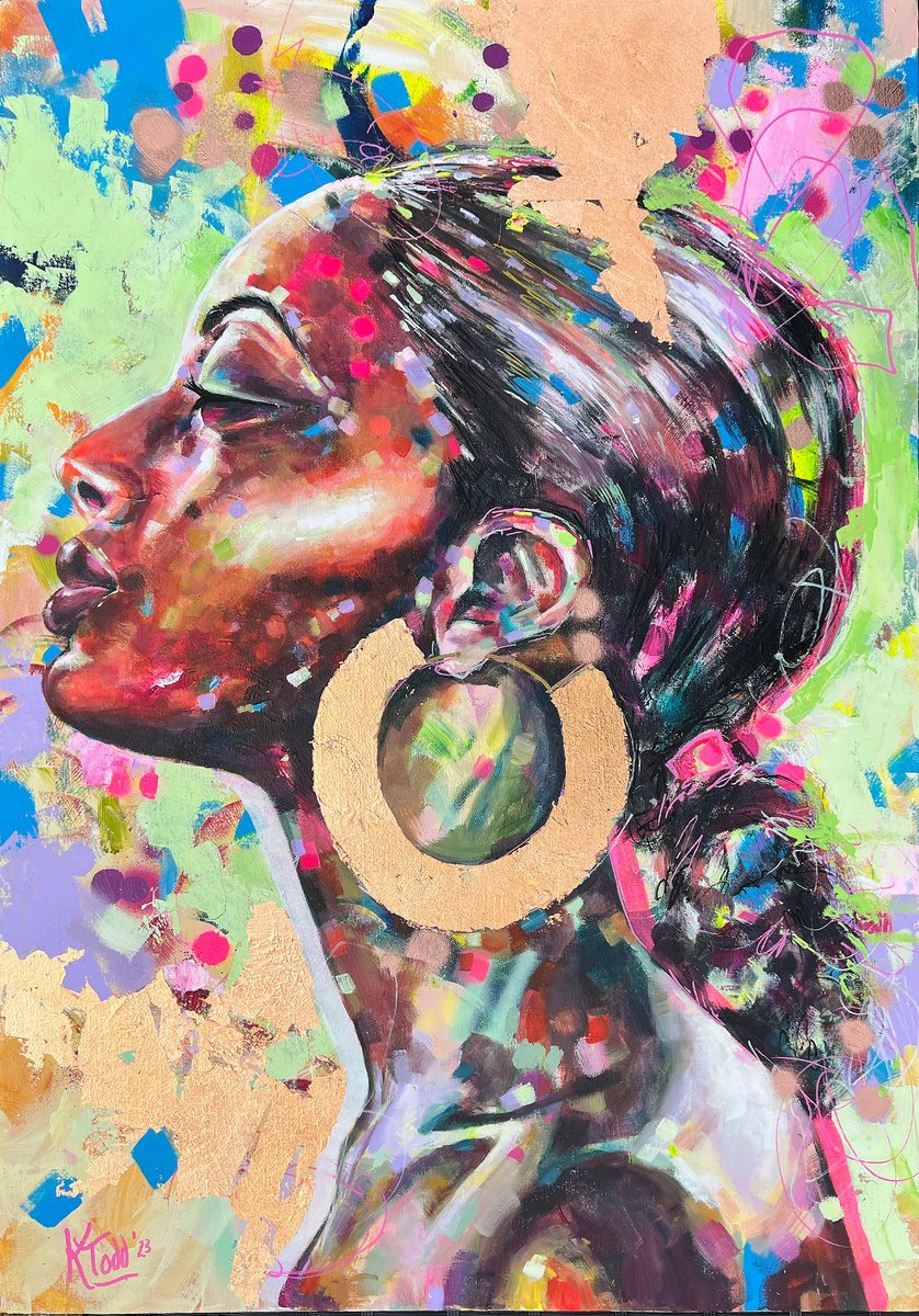 Expressive Portrait Acrylic Painting By Kirsten Todd, 24 X 35", Divine Feminine Dna Activation, Original Artwork