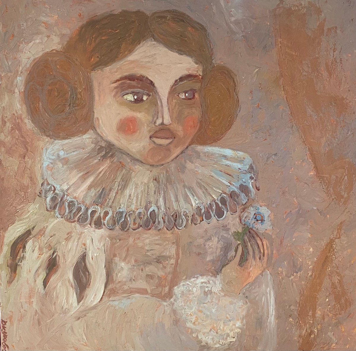 Naive Portrait Oil Painting By Dasha Pogodina, 31 X 31, My Dear Princess, Original Artwork