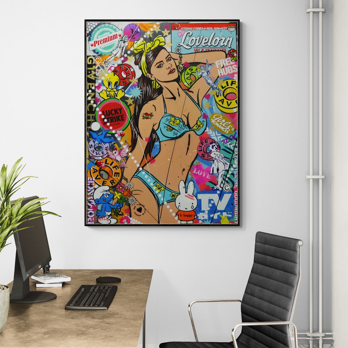 Urban And Pop Portrait Painting By Franko, 30 X 39, Bikini Clad, Original Artwork