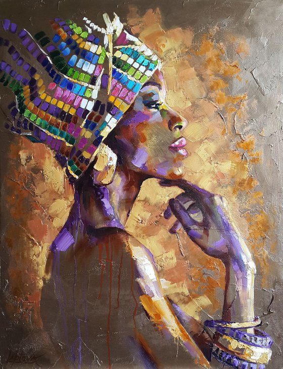 Portrait african woman, abstract portrait woman face, original,oil, canvas
