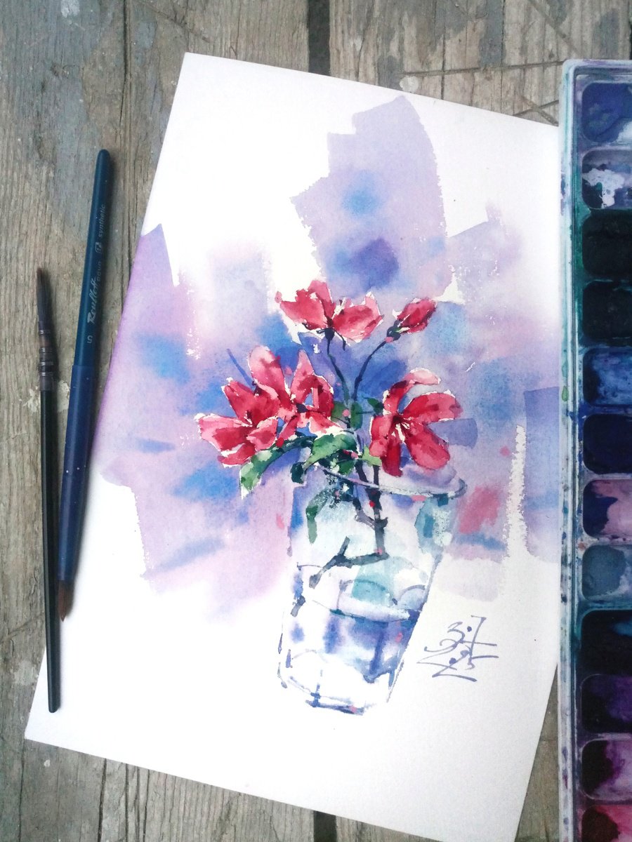 Impressionistic Botanical Watercolour By Ksenia Selianko, 8 X 12", "Echo Of Bloom" V.2, Original Artwork