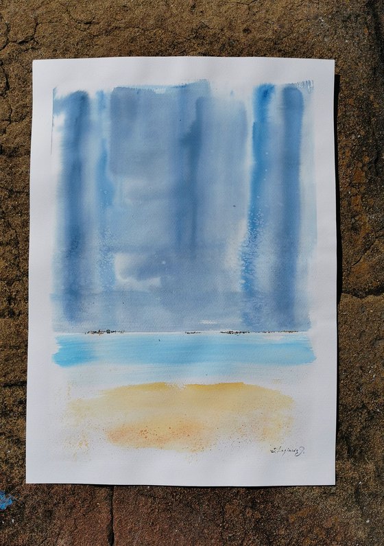 Morning light at the seaside. Large original watercolor painting